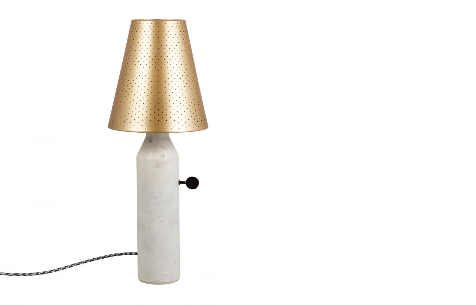 Lampe de table Vulcain en marbre et en acier, design Pool, 1 200 €. La Chance.