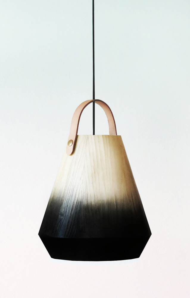 La lampe Konkret de Jonas Edvard met en valeur les veines du bois.