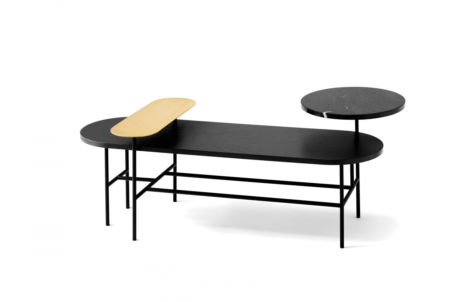 Table basse « Palette » en laiton, marbre noir et frêne teinté noir. Design Jaime Hayón, 1...