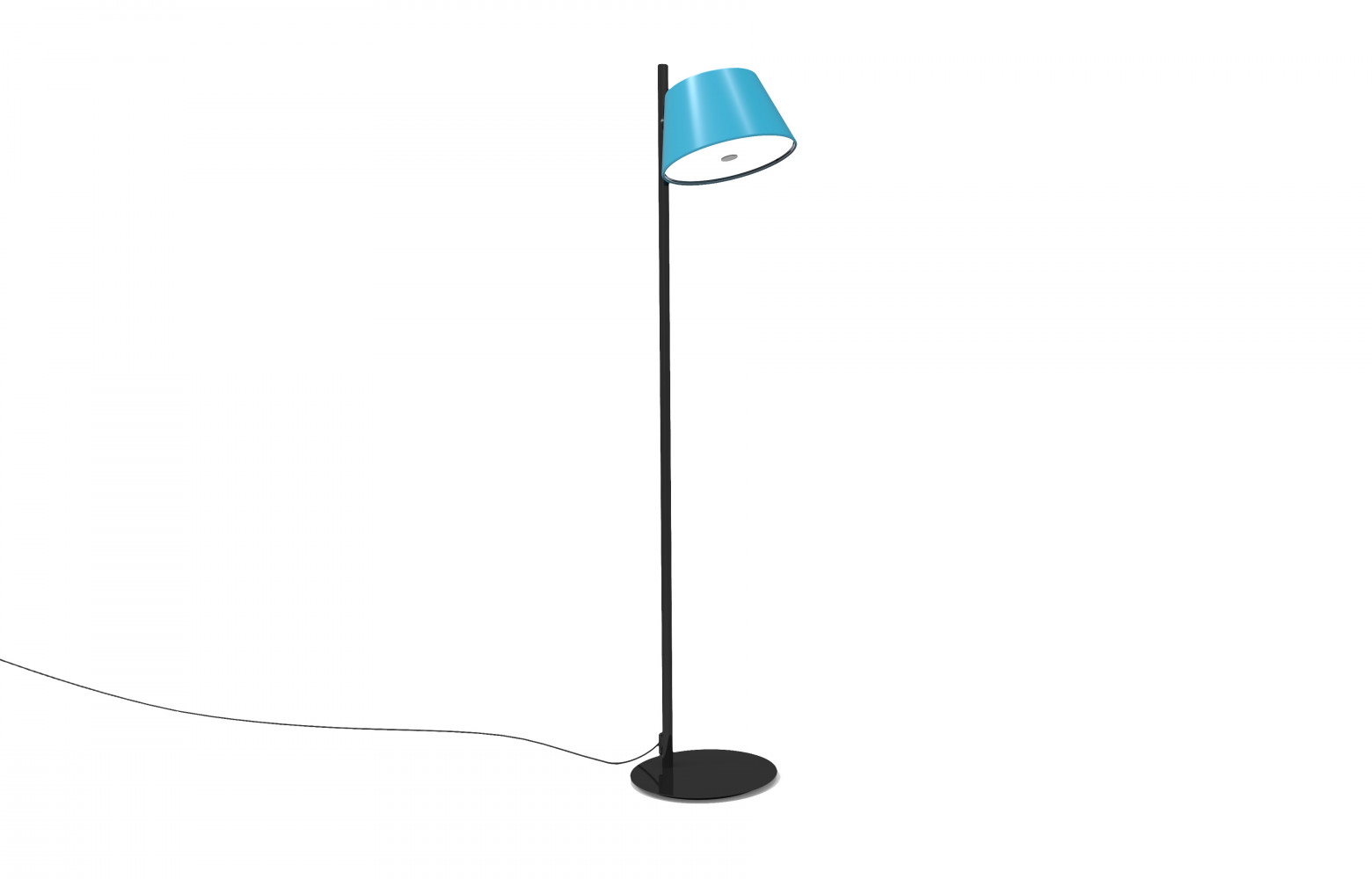 Lampadaire « Tam Tam » constitué d’un abat-jour pivotant à 360° sur un pied en métal noir....
