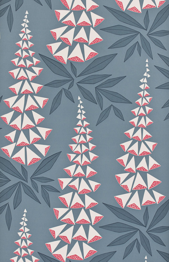 Papier peint « Foxglove Tiki », lé de 52 cm en rouleau de 10 m (Miss Print).