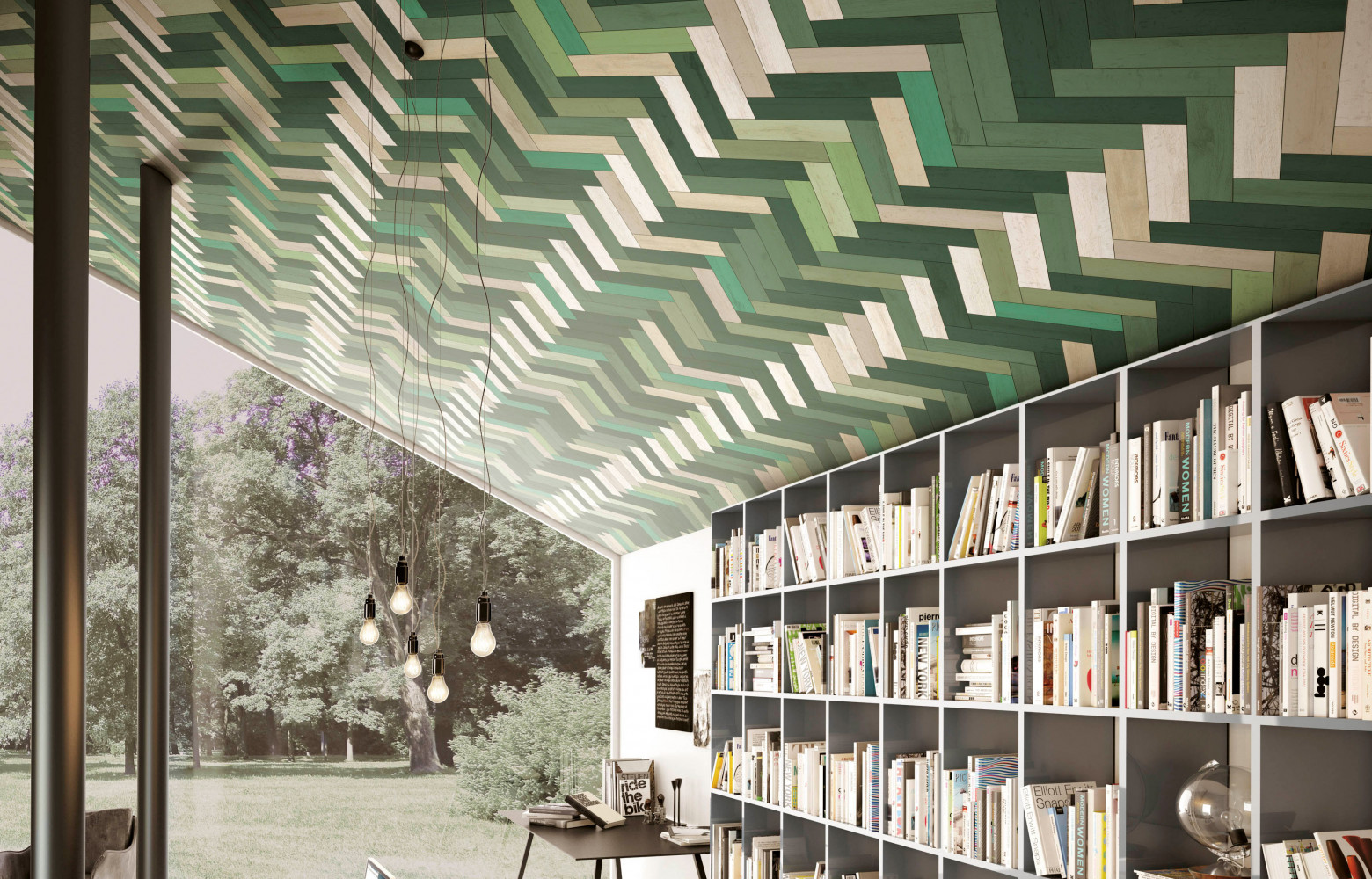 Grès cérame émaillé rectifié effet parquet, collection « U », quatre couleurs de base (neutre, gris, blond,...