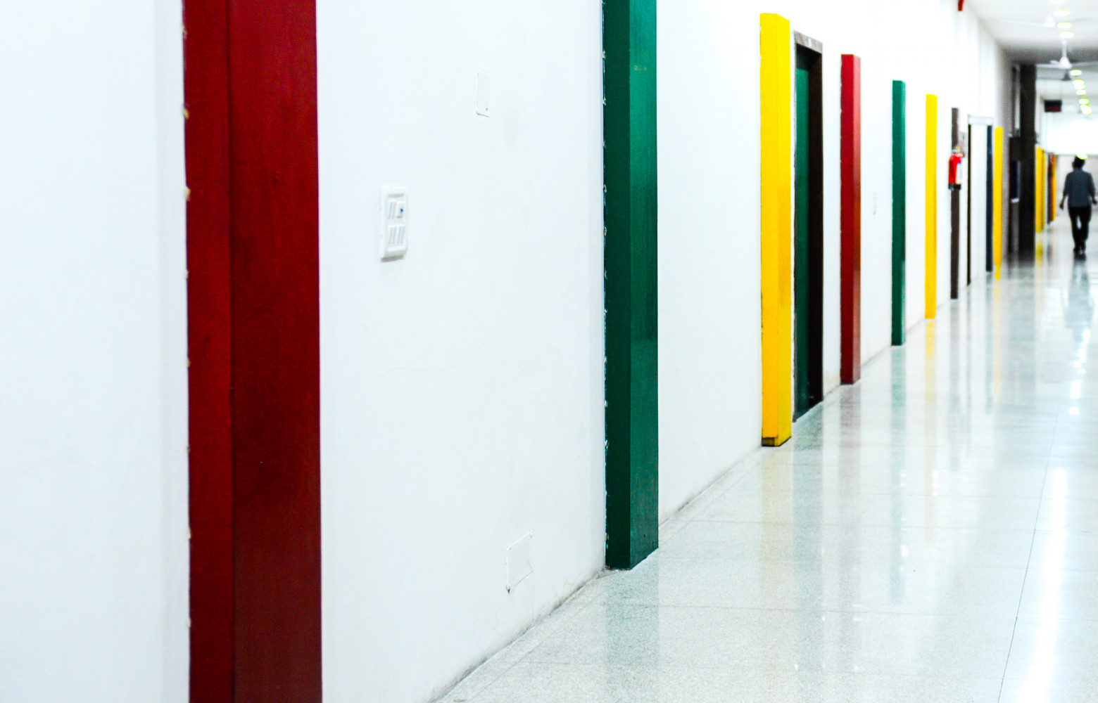 Dans les couloirs de l'Assemblée, les portes sont en revanche très colorées.