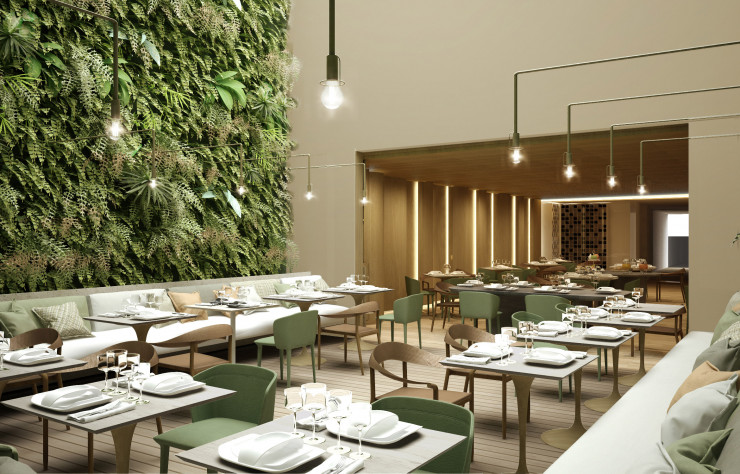 À l’hôtel Emiliano, le restaurant joue la carte française du chef Damien Montecer, le tout dans l’écrin d’un jardin vertical.