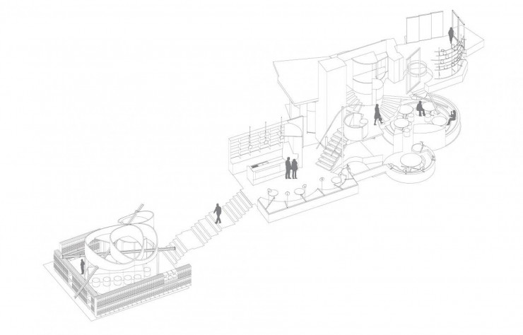 Le parcours sinueux du Studioerrante Architetture s’adapte aux différents espaces.