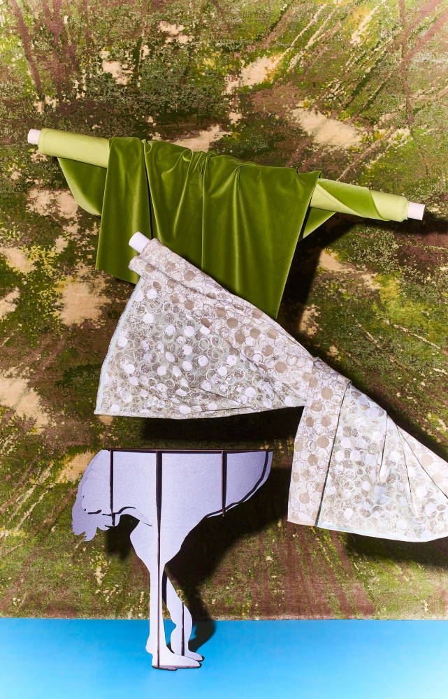 Tapis « Jungle » en laine, soie et ortie, Jan Kath. Tissage « Giotto Glada » orné...