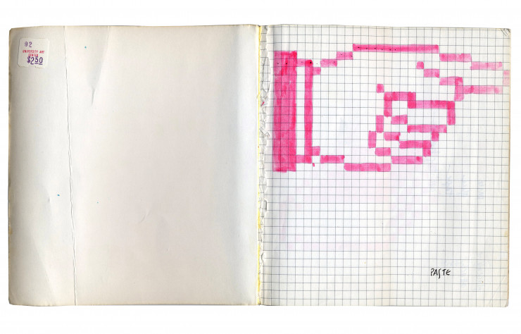 Croquis de Susan Kare (1982) pour les premières icônes des ordinateurs Apple.