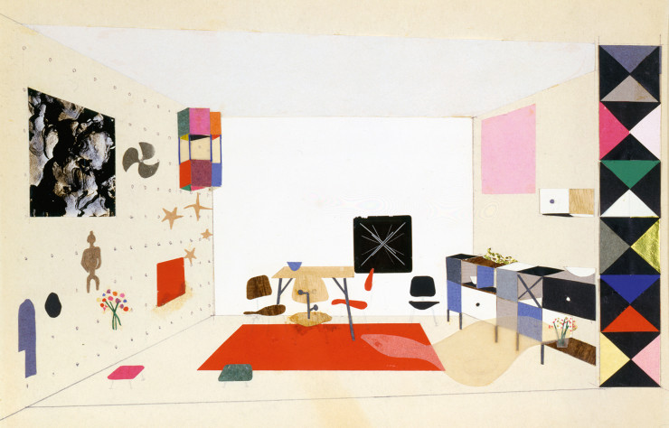 Dessin préparatoire des Eames pour une exposition sur l’habitat contemporain (1949).