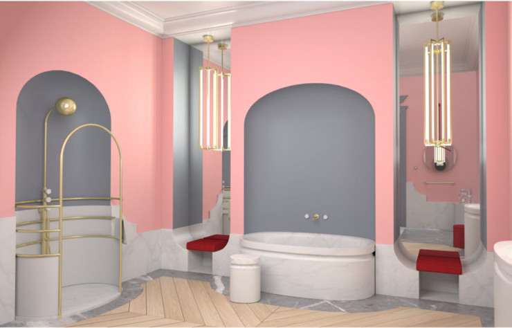 La salle de bains d’Alexis Mabille pour Jacob Delafon revisite avec élégance les codes de l’Art déco.