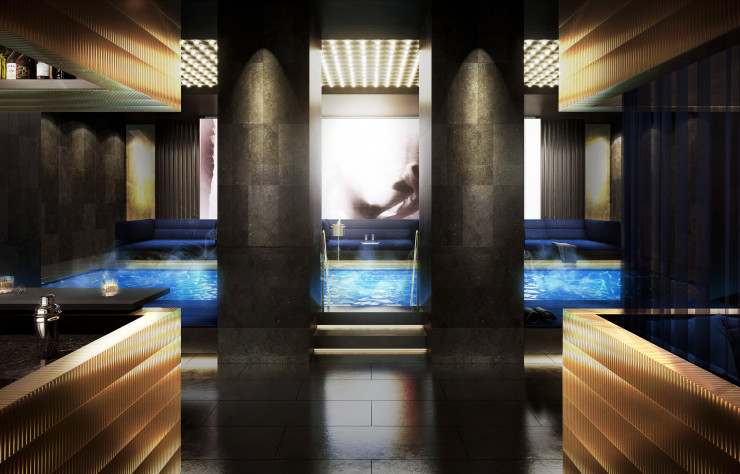 Le spa de 600 m2, conçu comme une sorte de lounge aux bains.