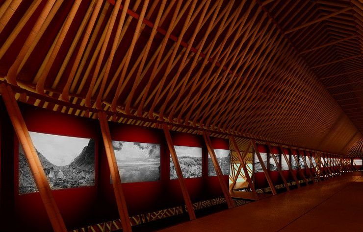 Pavillon 1, Simulation 3D de l’exposition de Matthieu Ricard dans l’allée centrale.