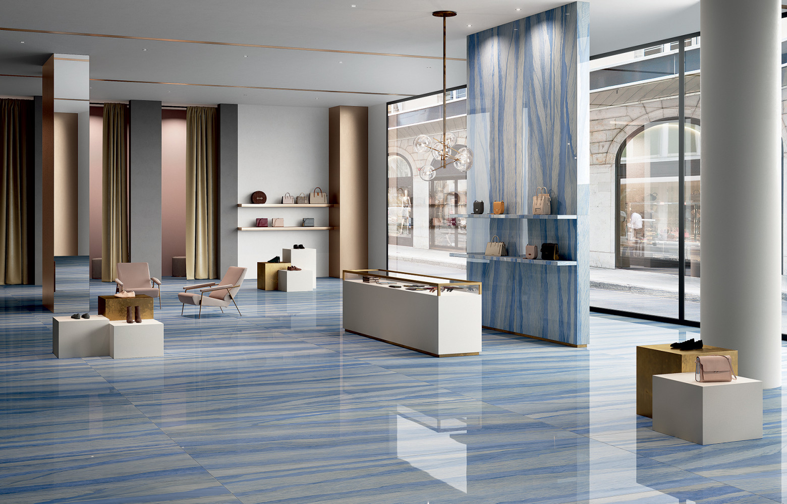 7/ Entre sable et mer (Fiandre) Collection « Maximum Marmi », modèle « Azul Macaubas ». Grès cérame disponible en coloris...