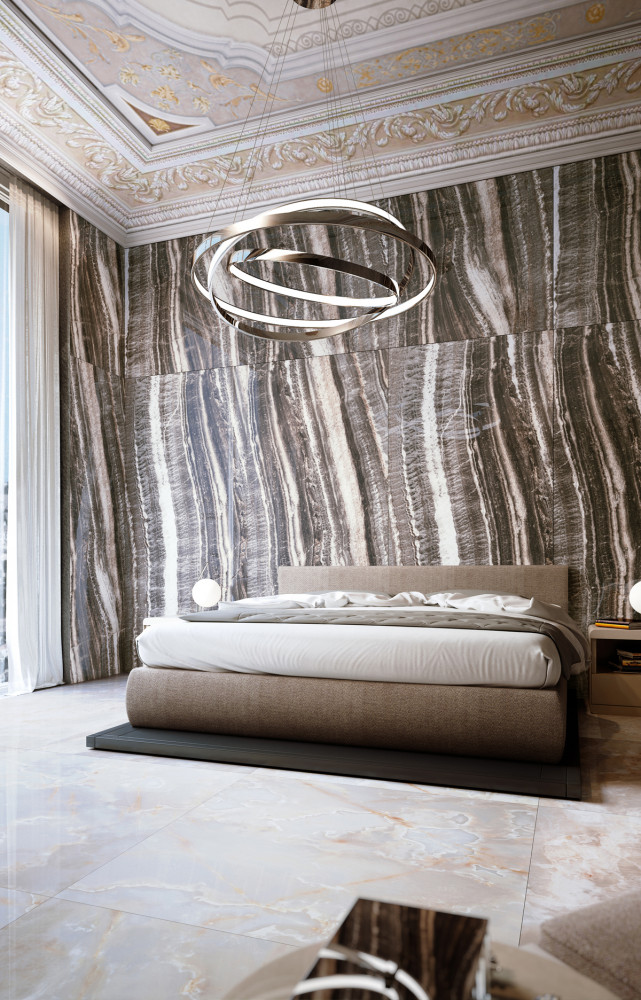 14/ Précieux Onyx (Casalgrande Padana) Collection « Onici », modèle « Onice Striato ». Grès cérame porcelainé imitation onyx, 6 textures...