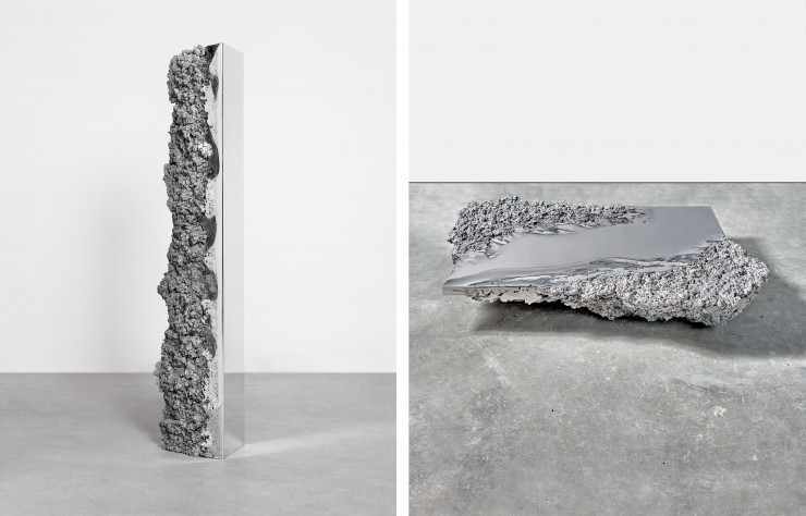 Miroir et table basse de la collection « The Synthesis Monolith  » conçue par Hongjie Yang.