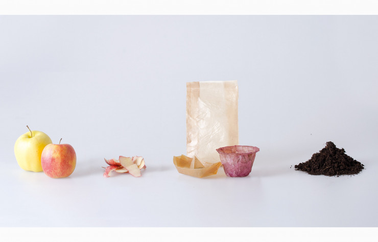 From Peel to Peel, de Emma Sicher, un packaging alimentaire fait de déchets alimentaires.