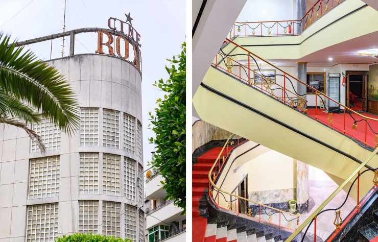 Le cinéma Roxy conserve sa superbe façade en béton et carreaux de verre Bauhaus et son intérieur majestueux ponctué d’un escalier magistral, entièrement dans son jus.
