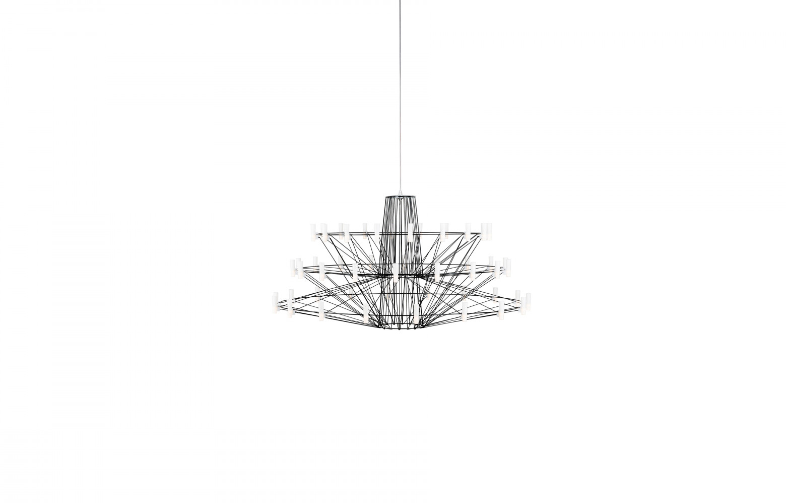 Suspension à LED Coppélia en acier inoxydable poli, ou laqué noir satin, et polycarbonate, design Arihiro Miyake...