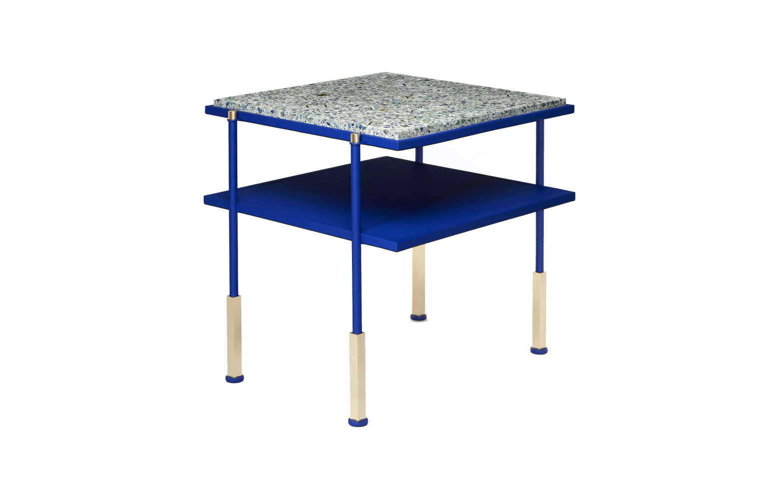 Table-console en terrazzo, cuir et laiton, design Julien Demanche et Nicolas Daul pour Petit h, 32 000 €. Hermès.