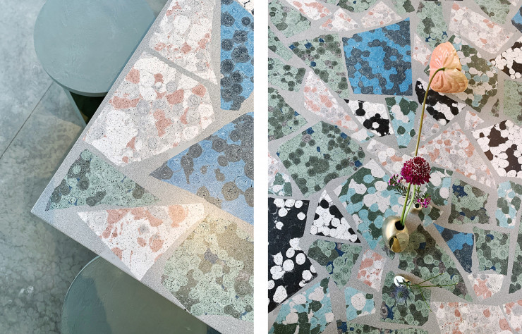 Tables en poussière de marbre et de granit (Studio DWA pour Lambert & Fils).
