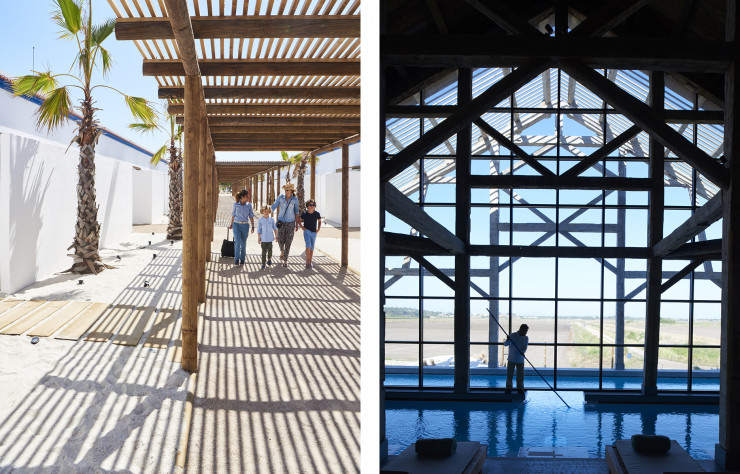 Longilignes, les bâtisses qui constituent la Quinta da Comporta génèrent des jeux de perspective et de lumière.