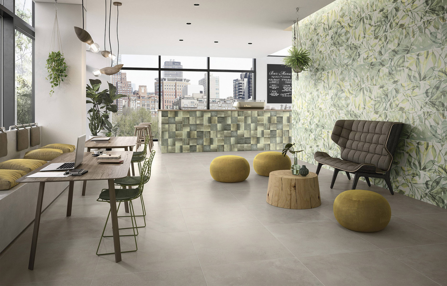 Carreau mural en faïence émaillé, collection « Urban Jungle », 2 décors floraux, 30 x 60 cm et 40 x 120...