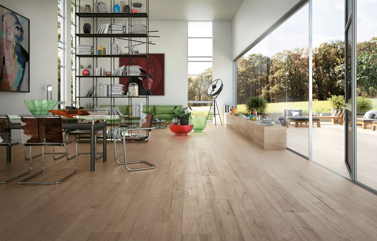 Carrelage en grès cérame coloré dans la masse aspect bois, collection « Hirati », 3 coloris, 22,5 x 90 cm (Novoceram).