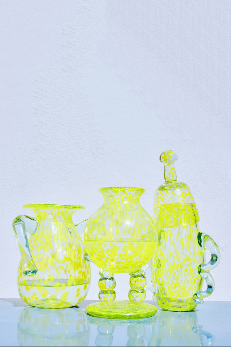 Vases limoncello, vases soufflé par Kitengela glass, « bush glass » recyclé.