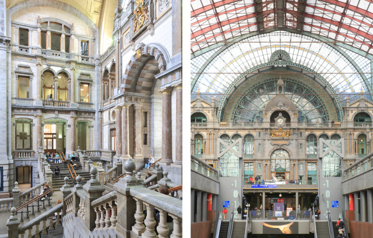 Architecture de pierre surmontée de verre et d’acier, la gare d’Anvers-Central assume un style éclectique.