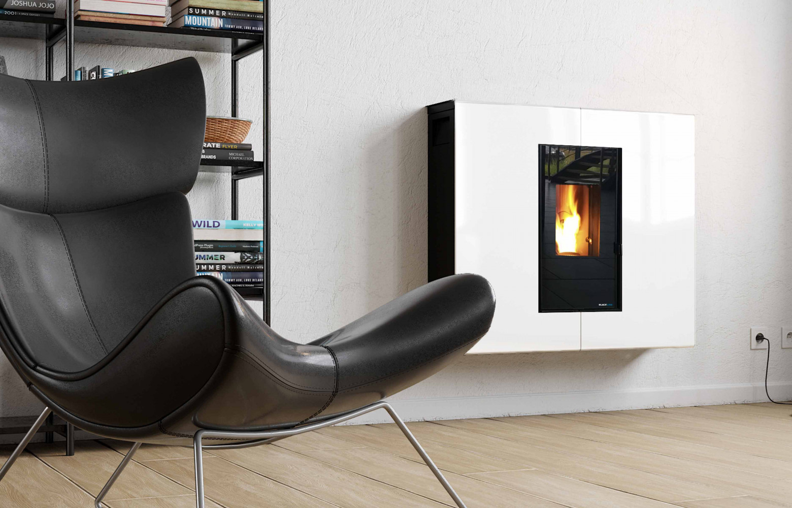 Épuré, le poêle à pellets H6 de BlackLine met littéralement le feu en scène. Habillé de métal...