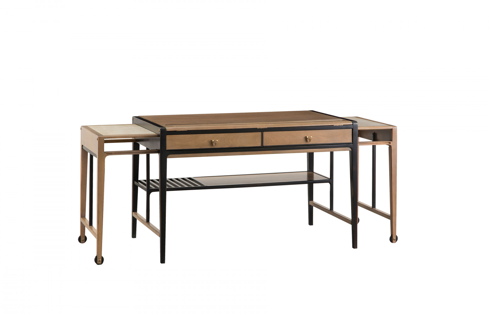 Bureau Factory, en merisier massif avec plateau en merisier plaqué sur support reconstitué et emboîture en merisier...