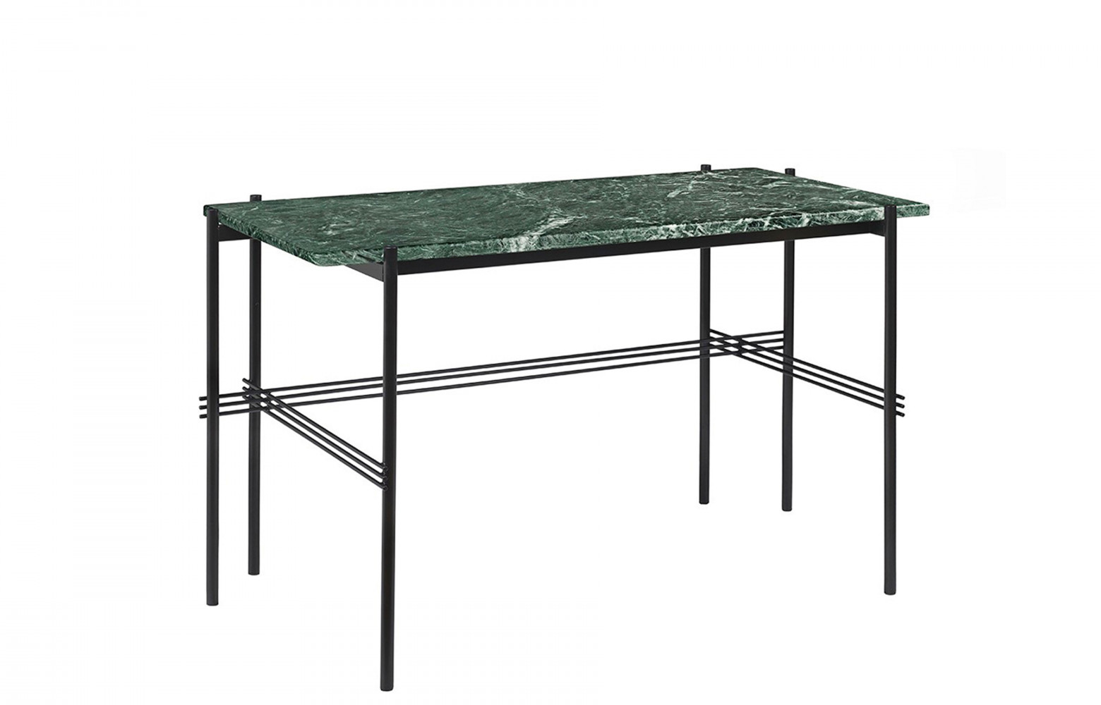 Bureau TS, structure en métal et plateau en marbre vert, L 120 x p 60 x h 75 cm, 2 123 €. Gubi chez Fleux.