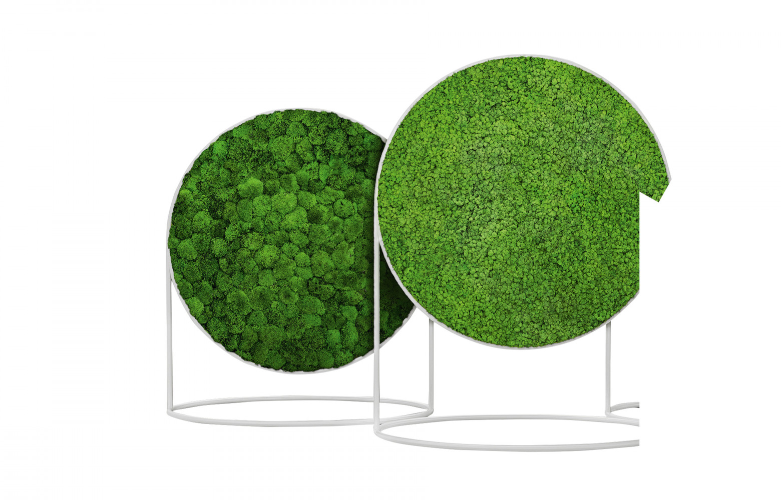 Panneaux G-Screen, en aluminium thermolaqué, mousses et plantes absorbant le son, différentes formes et dimensions, design Alain...