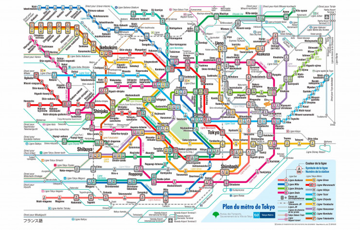 Plan des transports en commun tokyoïtes.