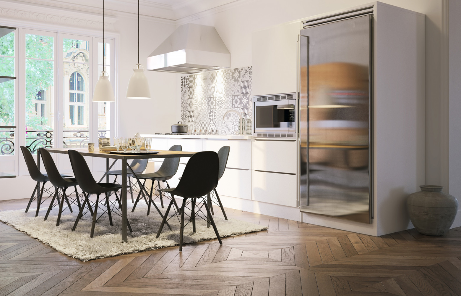 Parquet Country en chêne massif, en point de Hongrie, collection « Les Motifs » (Décoplus Parquets).