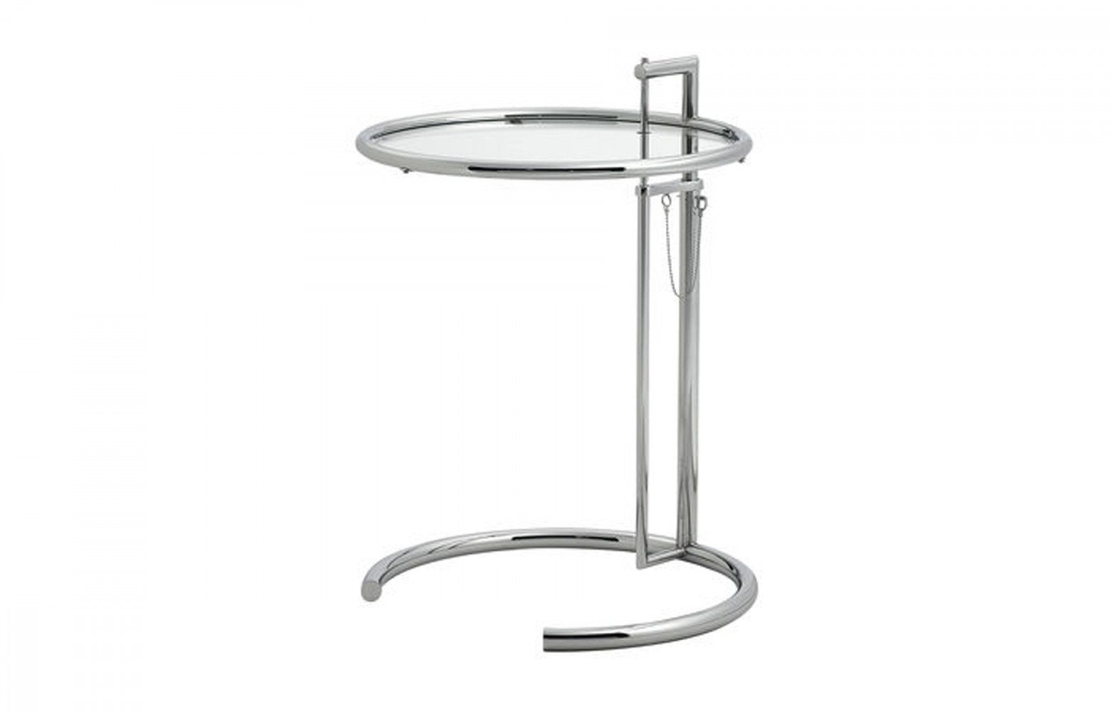 Table d'appoint E 1027 à hauteur réglable, en verre et acier chromé, design Eileen Grey. Une réédition...