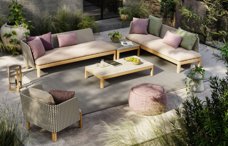 Calypso, des combinaison infinies pour meubler son outdoor d’un canapé extérieur modulable.