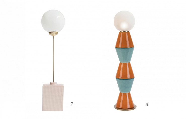 7/ Lampe à poser Avalon Squared en céramique, 399 €. Houtique.8/ Lampe de table Palm en céramique, en verre et en laiton, design Paola Marioni, 1 230 €. Artemest.com