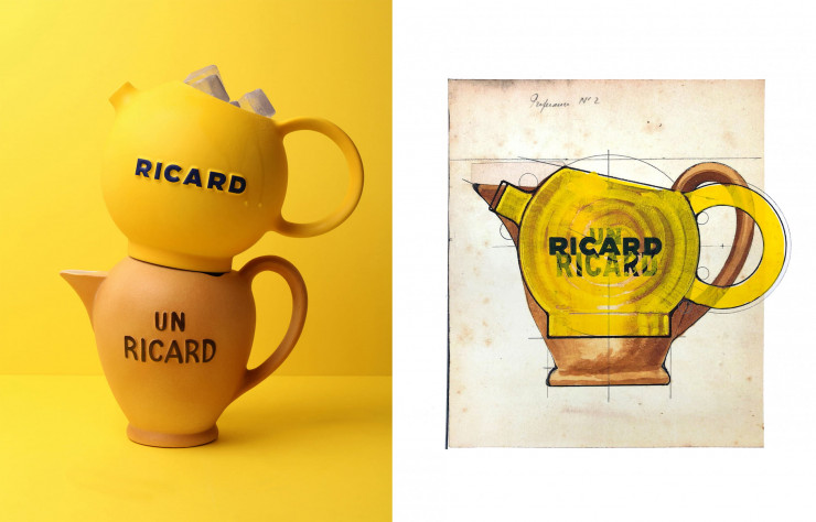En 2018, le Studio 5.5 a revisité le broc Ricard, véritable icône du patrimoine national. Puisant dans les archives du fabricant Revol, la nouvelle version (posée au-dessus de l’ancienne) évoque l’original avec un subtil travail de « remasterisation ».