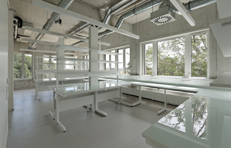 Les laboratoires sont aménagés sur une trame minimaliste et fonctionnelle.
