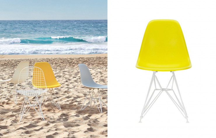 Cet été, la chaise en plastique des Eames (Vitra) s’échappe sur la plage.