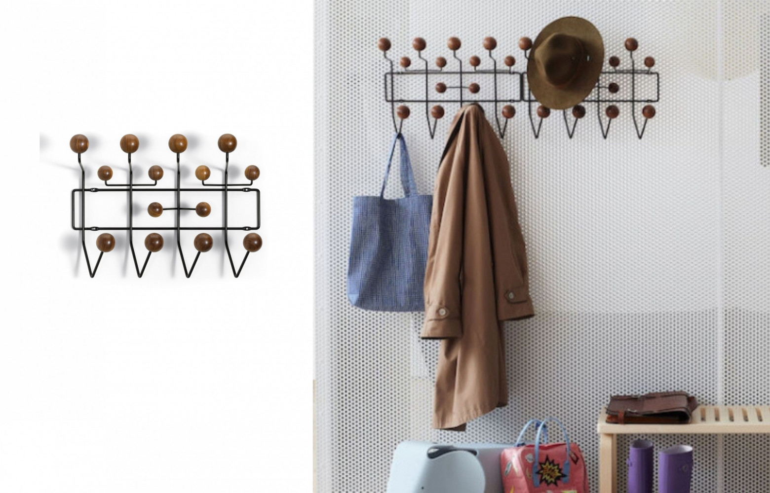 5/ Hang it All, en fil d’acier gainé et en bois laqué, design Charles et Ray Eames,...