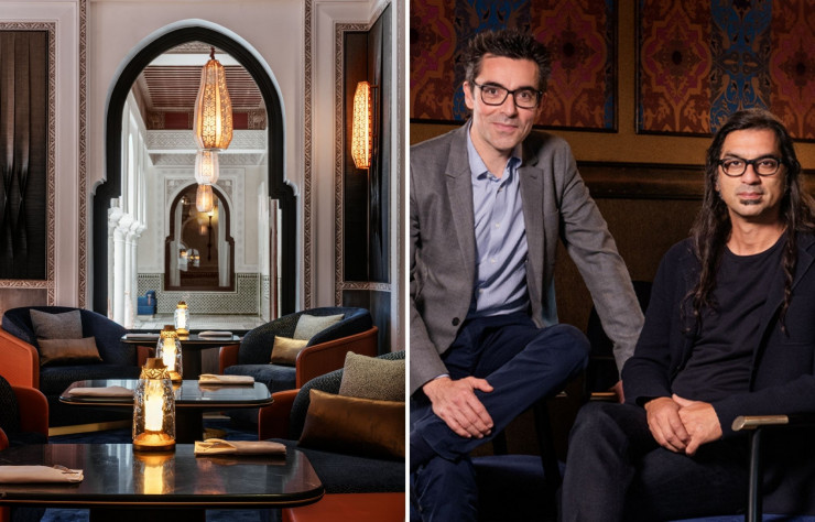 A gauche : Luminaires Brossier Saderne dans « Le Menzeh », le salon de thé par Pierre Hermé. A droite : Les architectes Patrick Jouin et Sanjit Manku.