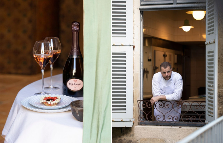 Le chef étoilé Florent Pietravalle du restaurant La Mirande en Avignon a conçu un menu en six services, tous accompagnés de champagne Ruinart.