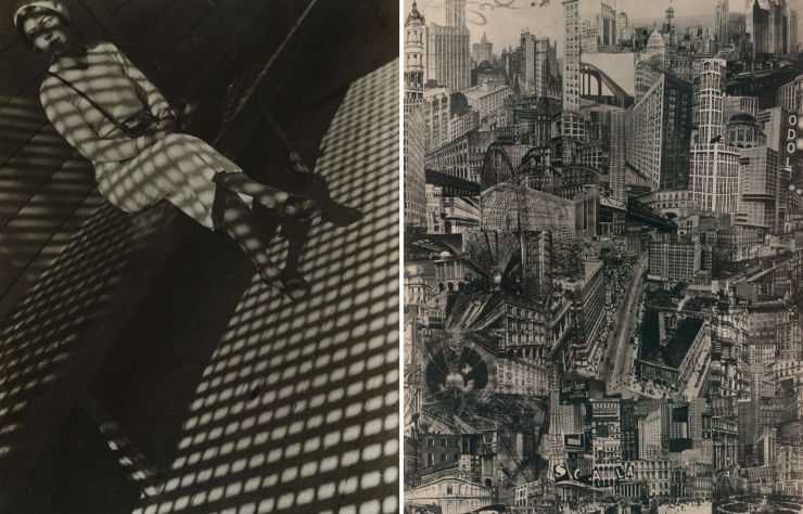 A gauche : Photographie en sous-sol. A droite : Metropolis (Ma ville natale), 1923,de Paul Citroen.