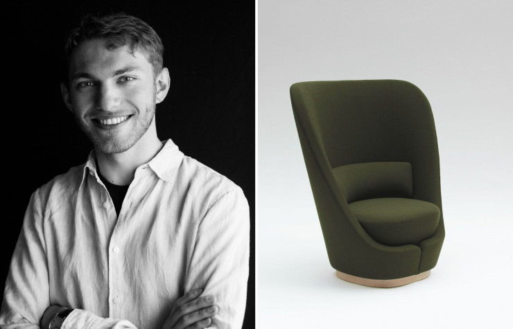 A gauche : Nathan Laroche. A droite : Le fauteuil Candide.