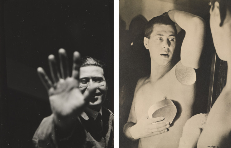 À gauche, Sans titre (portrait de László Moholy Nagy), par László Moholy-Nagy, Lucia Moholy, 1925. À droite, Humainement impossible (autoportrait), par Herbert Bayer, 1932.