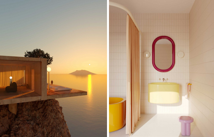 Villa et salle de bain futuristes en 3D