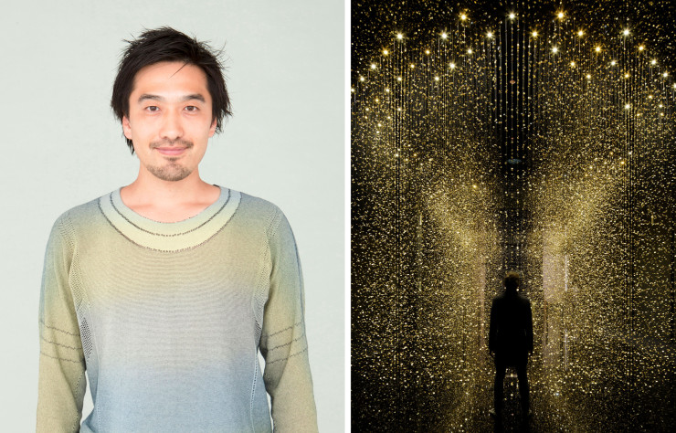 Portrait de Tsuyoshi Tane (à gauche). Light is Time, une installation organisée pour la marque horlogère japonaise Citizen, à la Triennale de Milan 2014 (à droite).