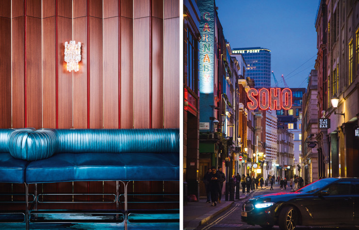 Situé au 10e étage de l’hôtel The Standard, le Decimo est un bar-restaurant orchestré par le chef étoilé Peter Sanchez-Iglesias (à gauche). / Carnaby Street, ancien quartier des « mods » (à droite).