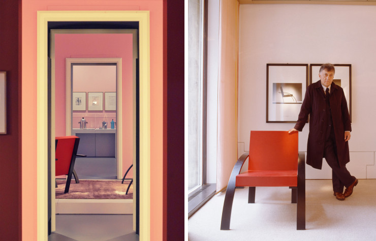 Aldo Rossi et son fauteuil Parigi, aussi à l’aise à la maison qu’au bureau. Deux figures emblématiques du design italien !